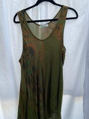 Lapogee. Green Paisley Tank Dress - Flowing Boho Style